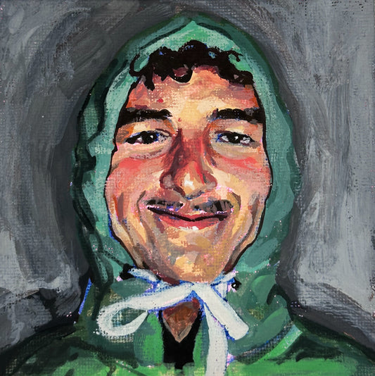 "Abdullah". 2023. 4"x4". Gouache on canvas panel
