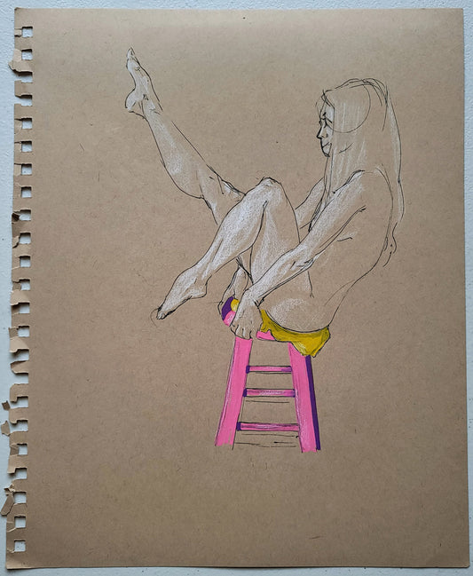 "Seated", 2021, pen and marker on toned tan paper, 10 x 12 inches