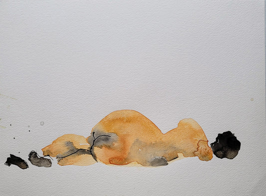 "Laying 2", 2020, ink and watercolor on paper, 10 x 12 inches