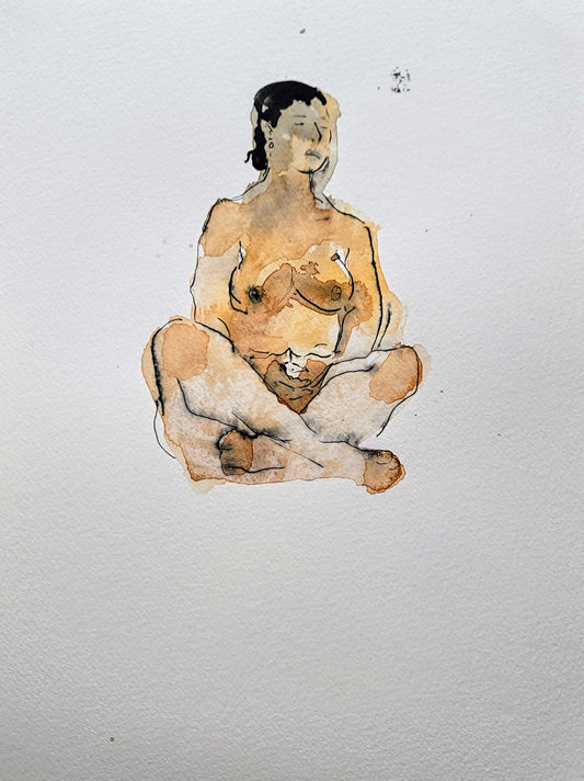 "Sitting 3", 2020, ink and watercolor on paper, 10 x 12 inches