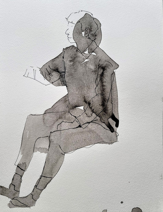 "Student", 2020, ink on paper, 10 x 12 inches