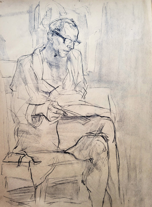 "Morning News", 2019, charcoal on paper, 18 x 24 inches